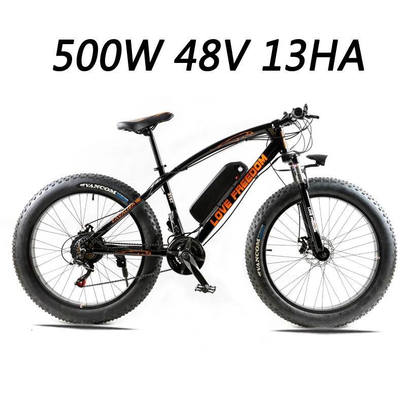500W Black orange Love Freedom 21 скоростной горный велосипед, электрический велосипед 36 В 350 Вт 10.4Ah 26X4,0, мощный Электрический толстый велосипед - Цвет: 500W Black orange