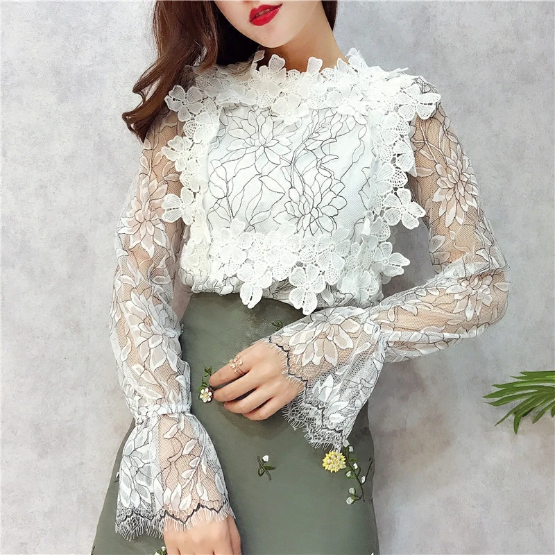 

INS Missoov designer moda feminina blusas fashion brand autumn chic sexy women blouses lace shirts white tops vetement femme new