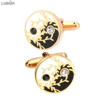 laidojin luxury tai chi gold crystals enamel round cufflinks high quality fashion mens cuff links lawyer wedding gift jewelry