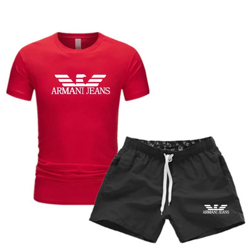 

2021 sommer Beliebte Neue mÃ¤nner T-Shirt + Beach Shorts Set Anzug Personalisierte Mode Druck Hohe QualitÃ¤t Sport Running Set