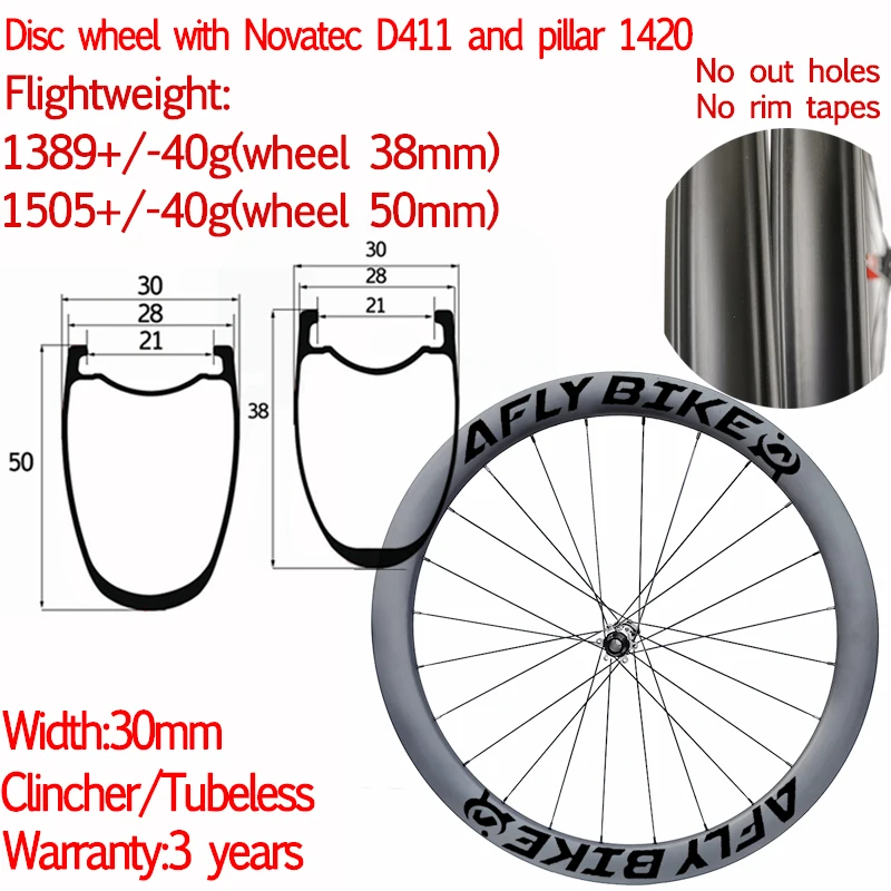 

Super Light AFLY Width 30mm 700C Carbon Road Bike Disc V Brake Clincher Tubeless Wheels 38/50mm Wheelset Rim Pillar 1420