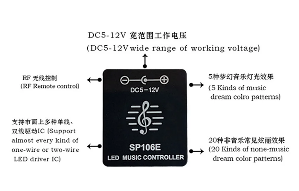 SP106E 9key светодиодный музыкальный контроллер DC5V-12V WS2811 WS2812B SK6812 1903 Magic лента