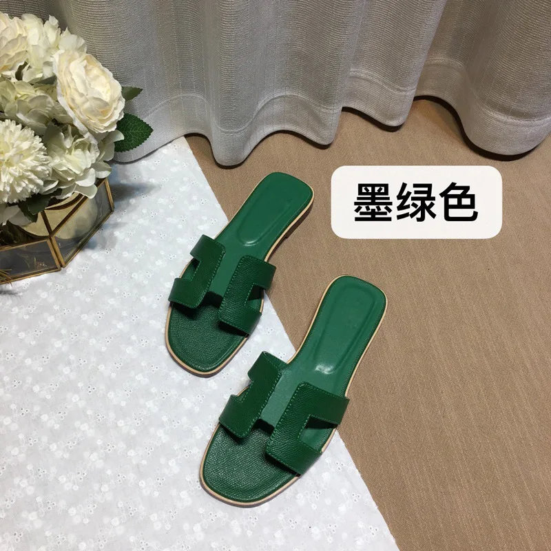 

New Brand Slippers High Quality Genuine Leather Ladies Sandals Fashion Luxury Brand Designer Flat Shoes Ladies Slippers 34-43