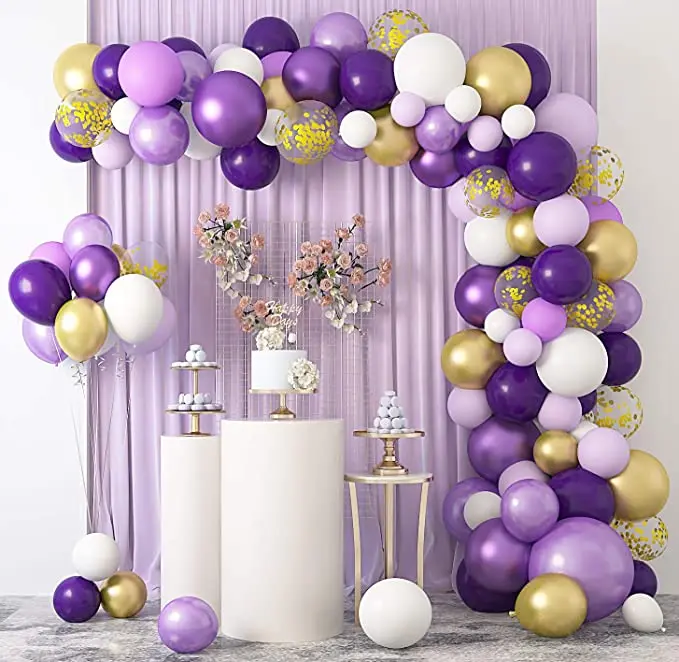 

129Pcs/lot Purple Balloons Garland Light Purple White Gold Confetti Ballons Arch Chain for Girls Birthday Wedding Party Decor