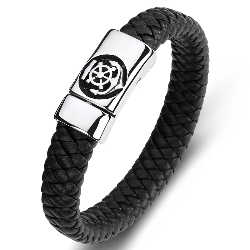 

Multicolor Trendy Braided Leather Bracelet Men Punk Rock Jewelry Stainless Steel Anchor Handmade Bangle Male Wristband Gift P083