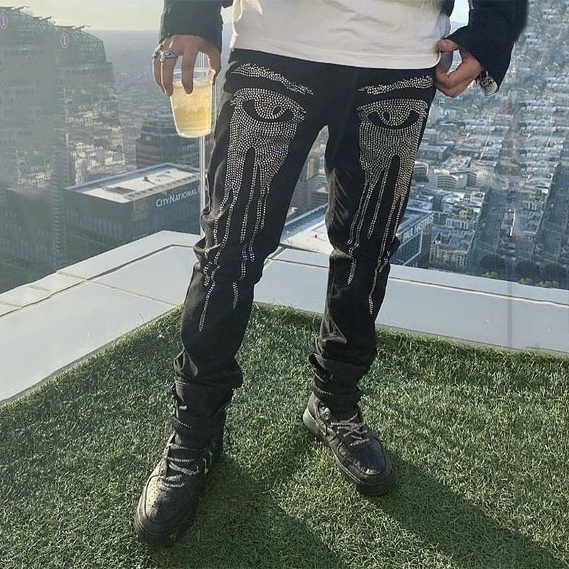 Man Stretchy Jeans Black Skinny Hot Drill Punk streetwear Biker Trousers Men's Clothes All-match Slim Fit Denim Pencil Pants Y2k