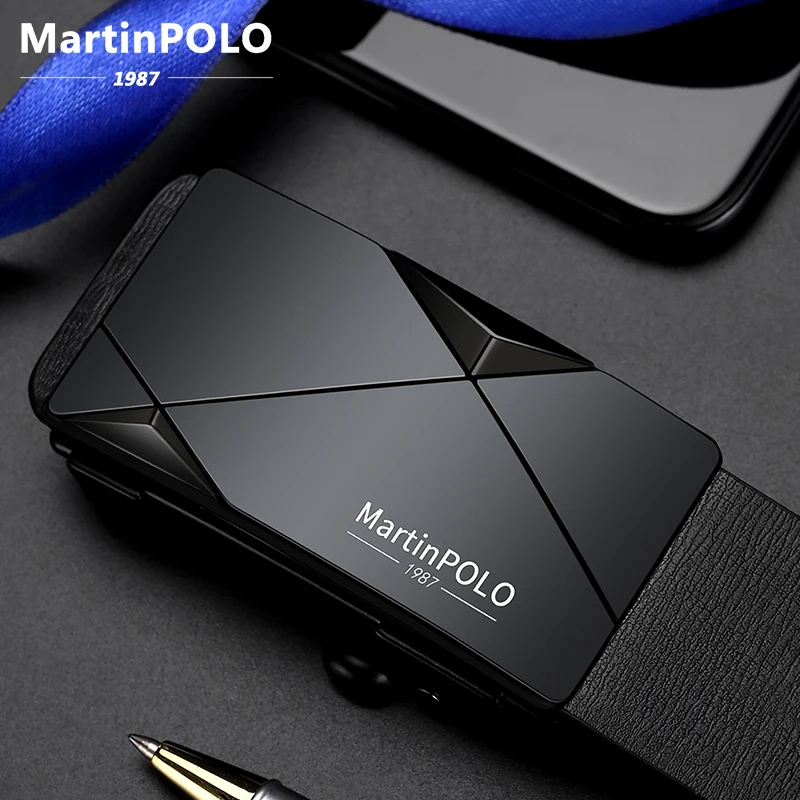 

Мужской ремень MARTINPOLO из натуральной кожи с автоматической пряжкой, черный дизайнерский ремень из воловьей кожи MP02401P