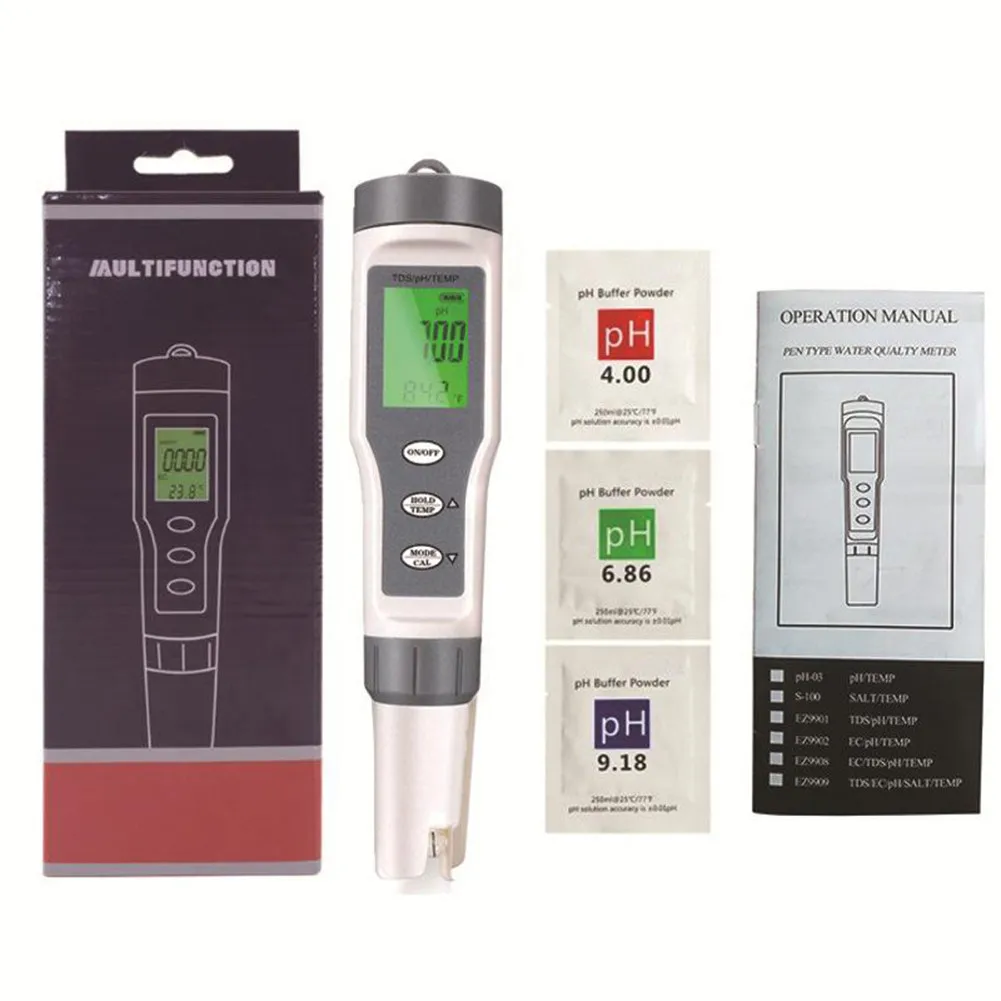 

0-60.0C PH/T/TEMP Meter 0.00-14.00ph 1-19999 S/cm 1PCS 3 In1 For Pools