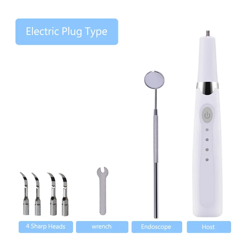 Portable Ultrasonic Tooth Cleaner with 3 Adjustable Modes Tartar Scraper Coffee Tea Stain LED Light Plastics and Metal Small