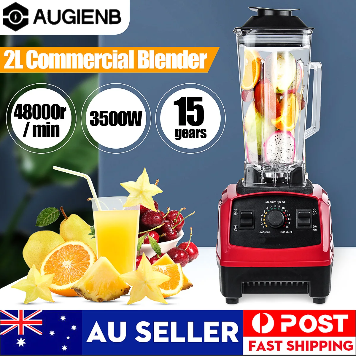 

3500W 2L Professional Smart Timer Pre-programed Blender Mixer BPA Free Juicer Food Processor Ice Smoothies Crusher Warranty