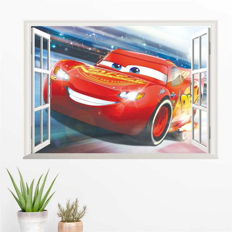 3d эффект мультфильм mcqueen 50*70 см наклейки на стену для детей комнаты домашний декор