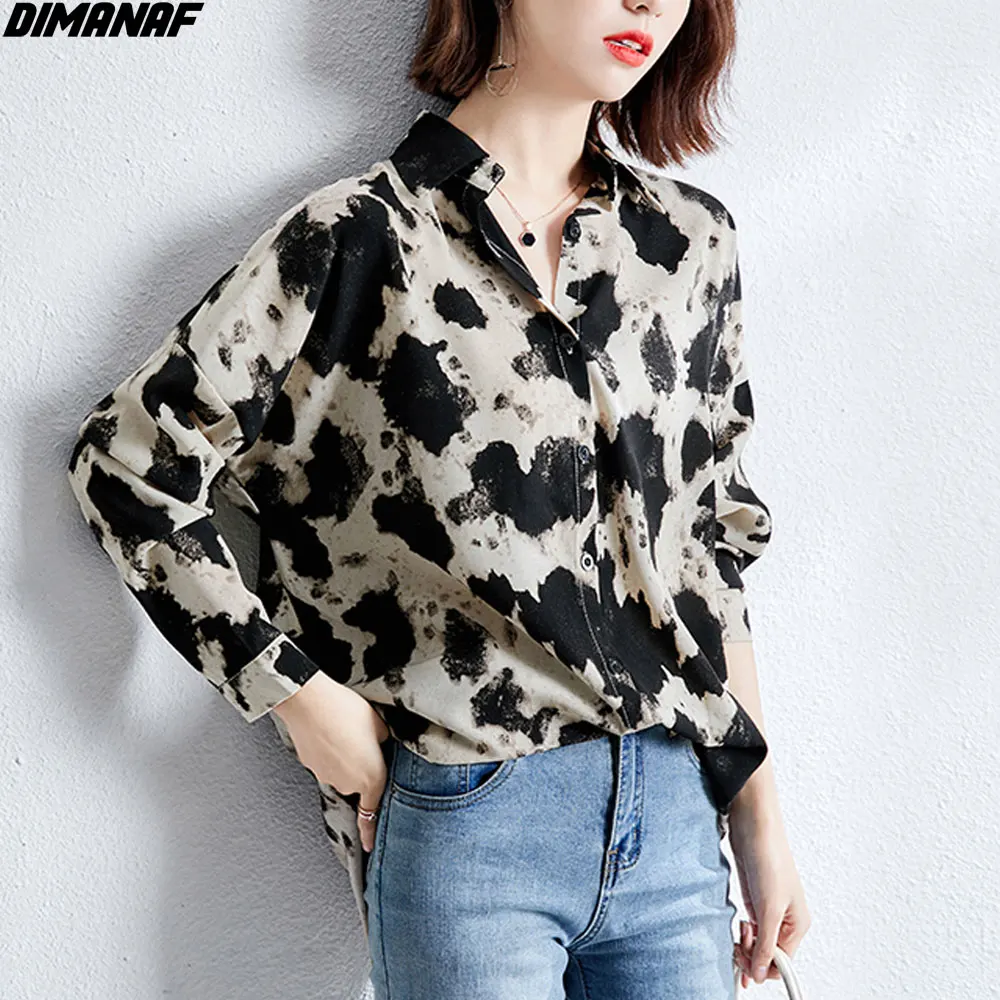 

DIMANAF Summer Women Blouse Shirts Tops 2021 Leopard Chiffon Long Sleeve Loose Casual Button Korean Style Cardigan shirt