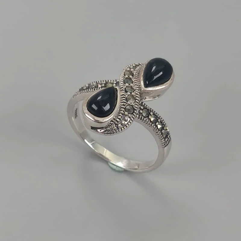 

Винтажное ювелирное изделие из драгоценных камней 925 дюйма, Женское кольцо, два камня, ретро подарок, серебряные кольца с агатом