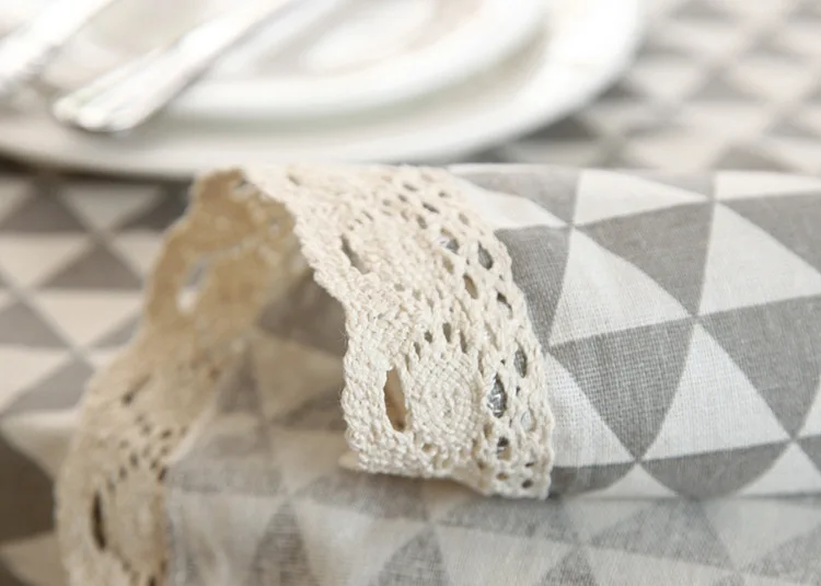 

Linen cotton tablecloth fashion plaid white lace hem stitching and washable