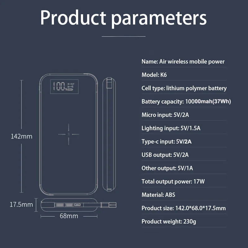 10000 мАч Qi Беспроводное зарядное устройство, внешний аккумулятор для Xiaomi Mi, быстрая зарядка, внешний аккумулятор, повербанк для iPhone 6 6s 7