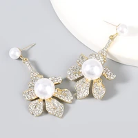 gold imitation pearl drop earrings for women fashion elegant chic luxury party wedding jewelry dangle earrings hot selling ht119