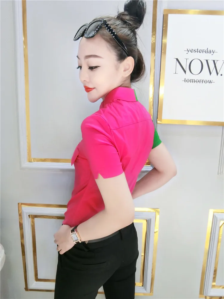 

Fashion Desigan Green Patchwork Red Shirts Women Blue Patchwork Yellow Tops Lady Office Work White Black Shirts