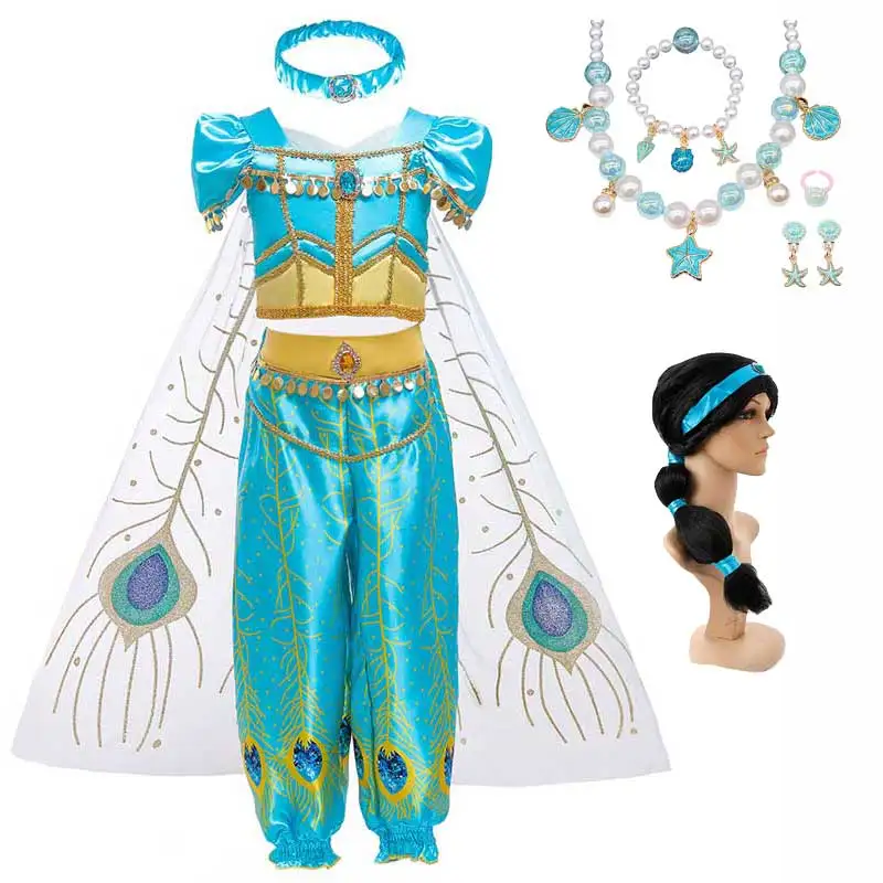 

Платье принцессы для девочек, Аладдин и волшебная лампа, детвечерние костюм для косплея жасмина на день рождения с повязкой на голову