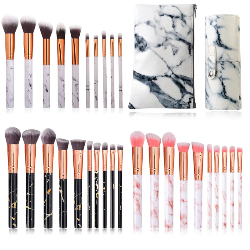 

10 marble cosmetic brush sets, portable facial makeup brush cross-border beauty tools, makeup brush wholesale