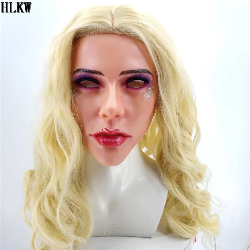 Мягкая силиконовая маска для лица сексуальной леди блонд Реалистичная женская
