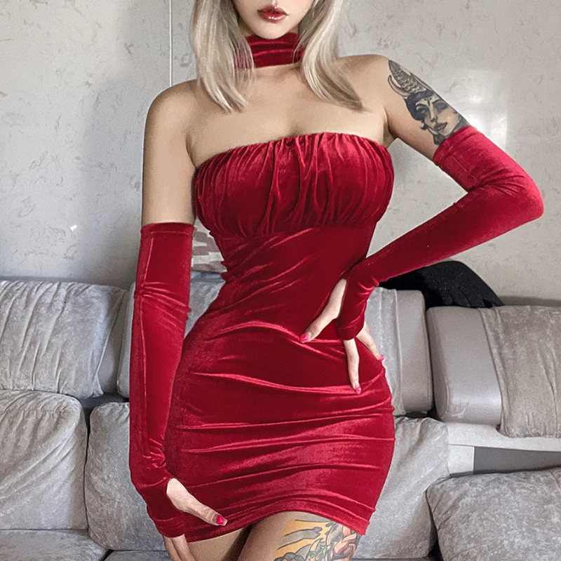 

Женское платье на бретельках, топ с глубоким V-образным вырезом, красное соблазнительное облегающее модное платье, Осень-зима, одежда для ул...