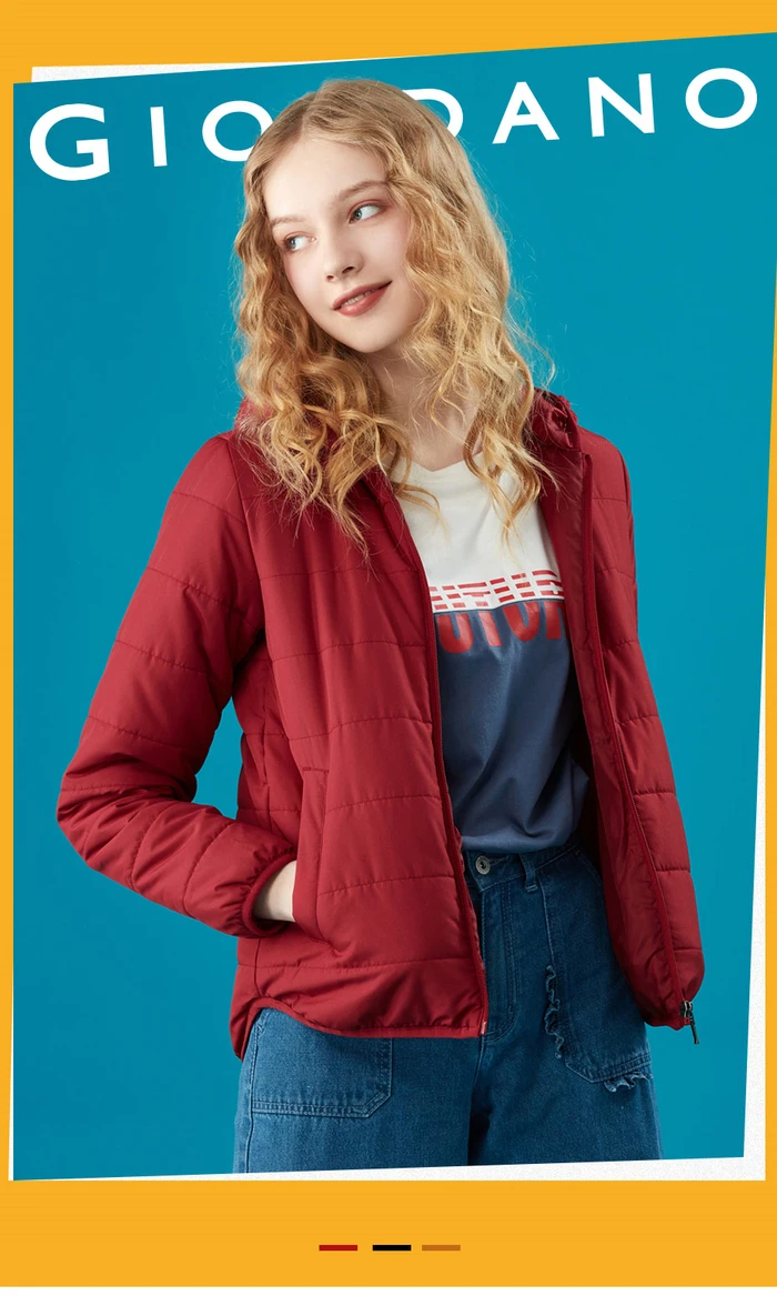 Giordano Женское пальто женское однотонное пальто с капюшоном Think Zipper Fly Abrigos Mujer Invierno Soild color Casaco Feminino 05379656