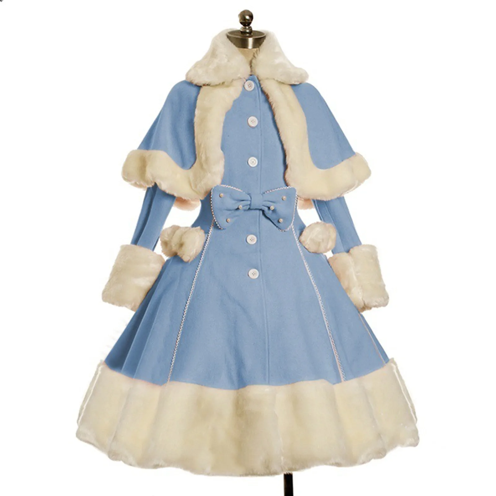 

Women's Retro Style Solid Color Trumpet Sleeve Turn Down Collar Sweet Soft Girl High Waist Plus Size Kawaii Princess Dress 4