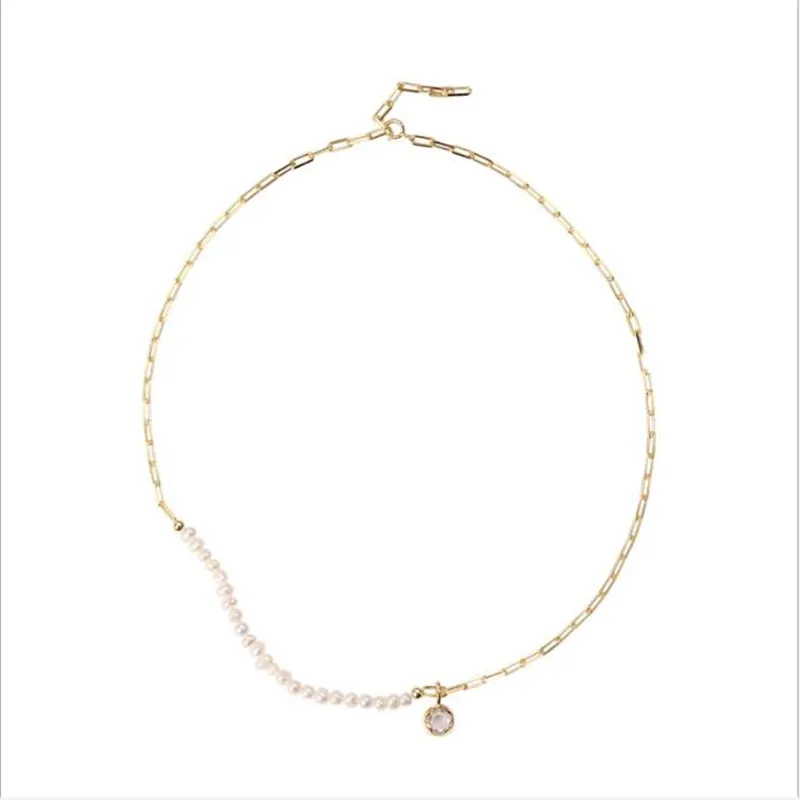 

YIKUF88 2021New S925 Sterling Silver Women Pearl Necklace Baroque Pearl Round Bead Chain Female Clavicle Necklace