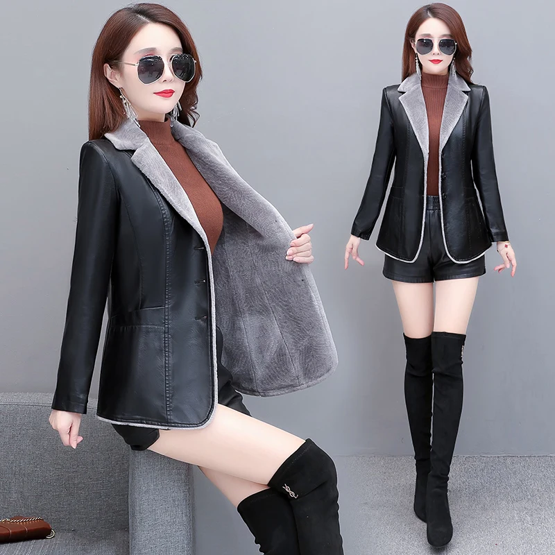 Winter Women Faux Fur Coat pu Leather tops Short Warm Plush Thick Outerwear Ladies padded Fur locomotive Leather Jackets M-5XL