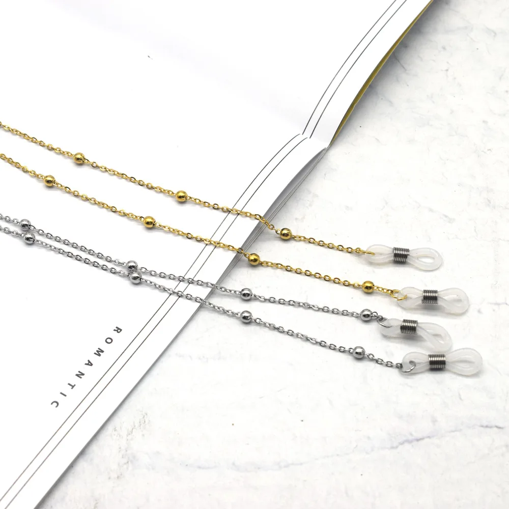 

Glasses Hanging Neck Chain Stainless Steel Golden Clip Ball Titanium Steel Glasses Chains
