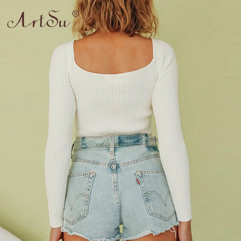 ArtSu осень зима универсальные базовый с длинным рукавом трикотажные топы женские
