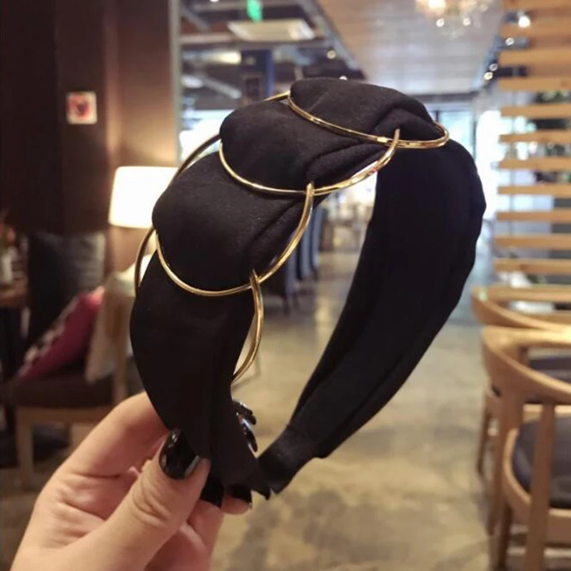 

New High-end boutique hair accessories women's gold ring cross stitching fabric wide-brimmed fashion hairband headband hair band