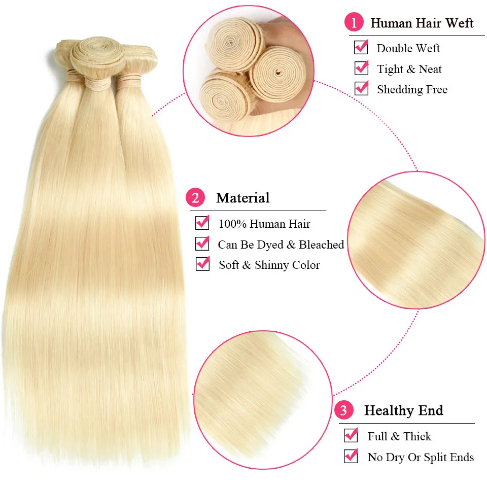 613 Bundles With Frontal Brazilian Straight Hair 3/4 Closure 40 Inches Remy Blonde Human | Шиньоны и парики