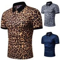 summer new mens fashion check leopard print short sleeved lapel t shirt casual men