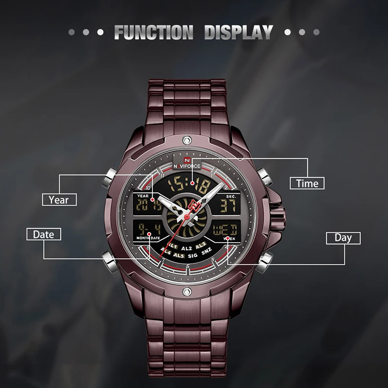 NAVIFORCE, роскошные мужские спортивные часы, брендовые военные водонепроницаемые цифровые кварцевые наручные часы с подсветкой, мужские часы