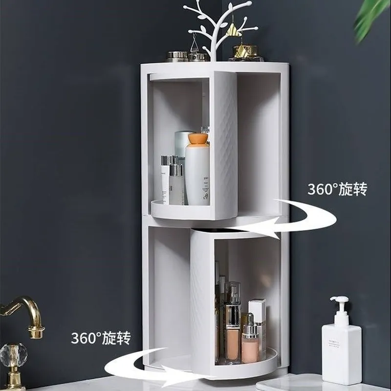 

Modern minimalist bathroom corner multi-layer shelf rotating hole-free wall hanging cosmetic storage box LB72413 shelf organizer