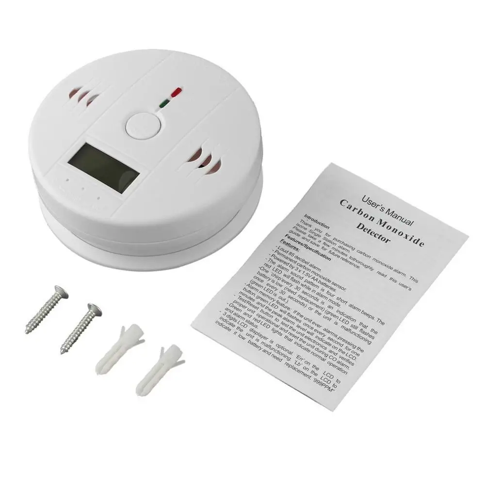 

Home Security CO Carbon Alarm Detector Carbon Smoke Sensor Warning LCD Displayer Built-in 85dB Warning