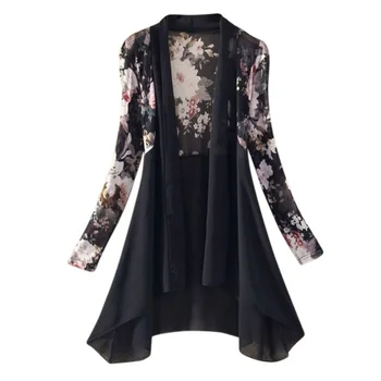 Women Long Chiffon Floral Sunscreen Ladies Cardigan Blouses Summer Beach Ladies Shirt Tops 2020 1