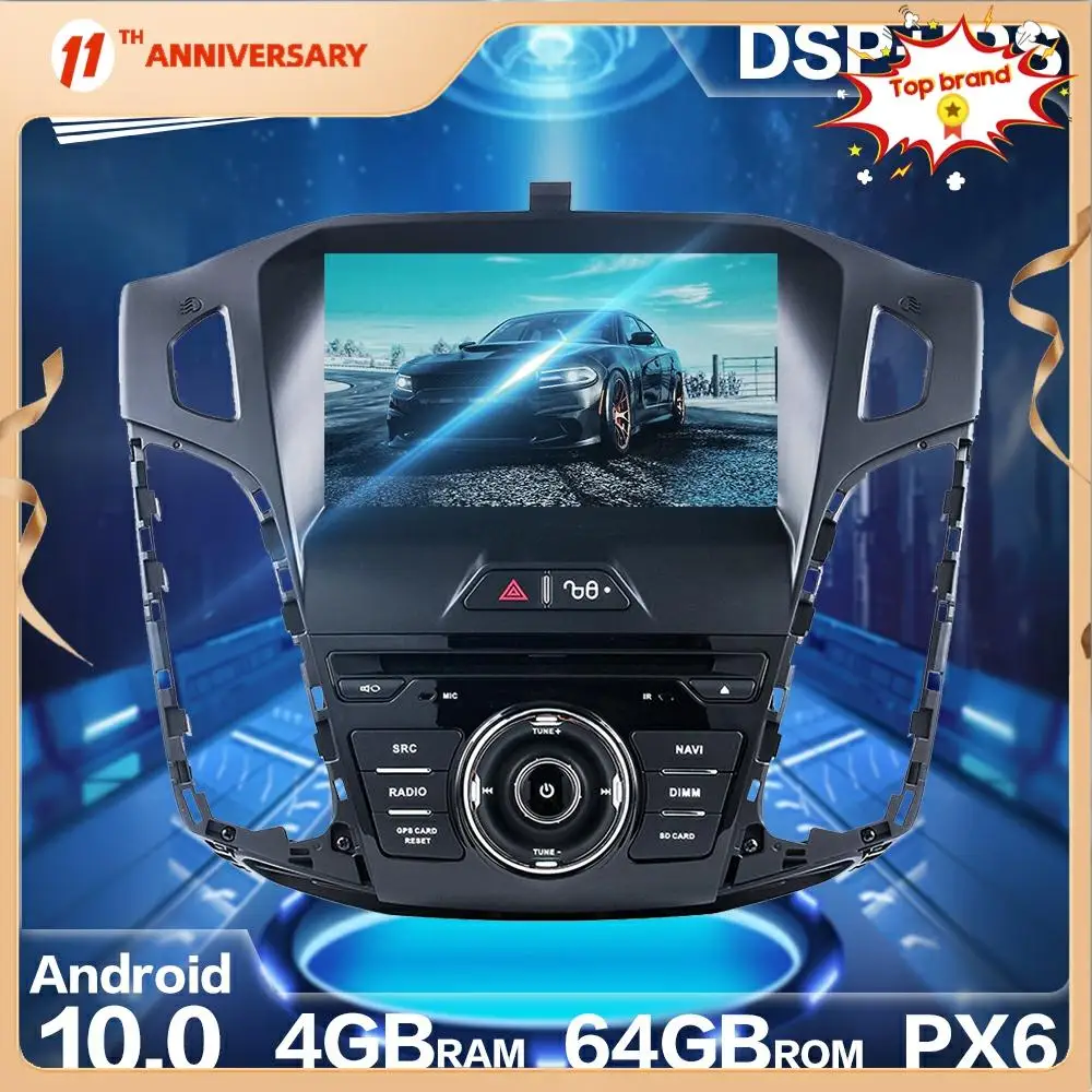 

Автомобильный радиоприемник Aotsr PX6, Android 10,0, 4 + 64 ГБ, GPS-навигация, DSP для Ford focus 2010-2014, HD, автомобильный стерео, мультимедийный DVD-плеер