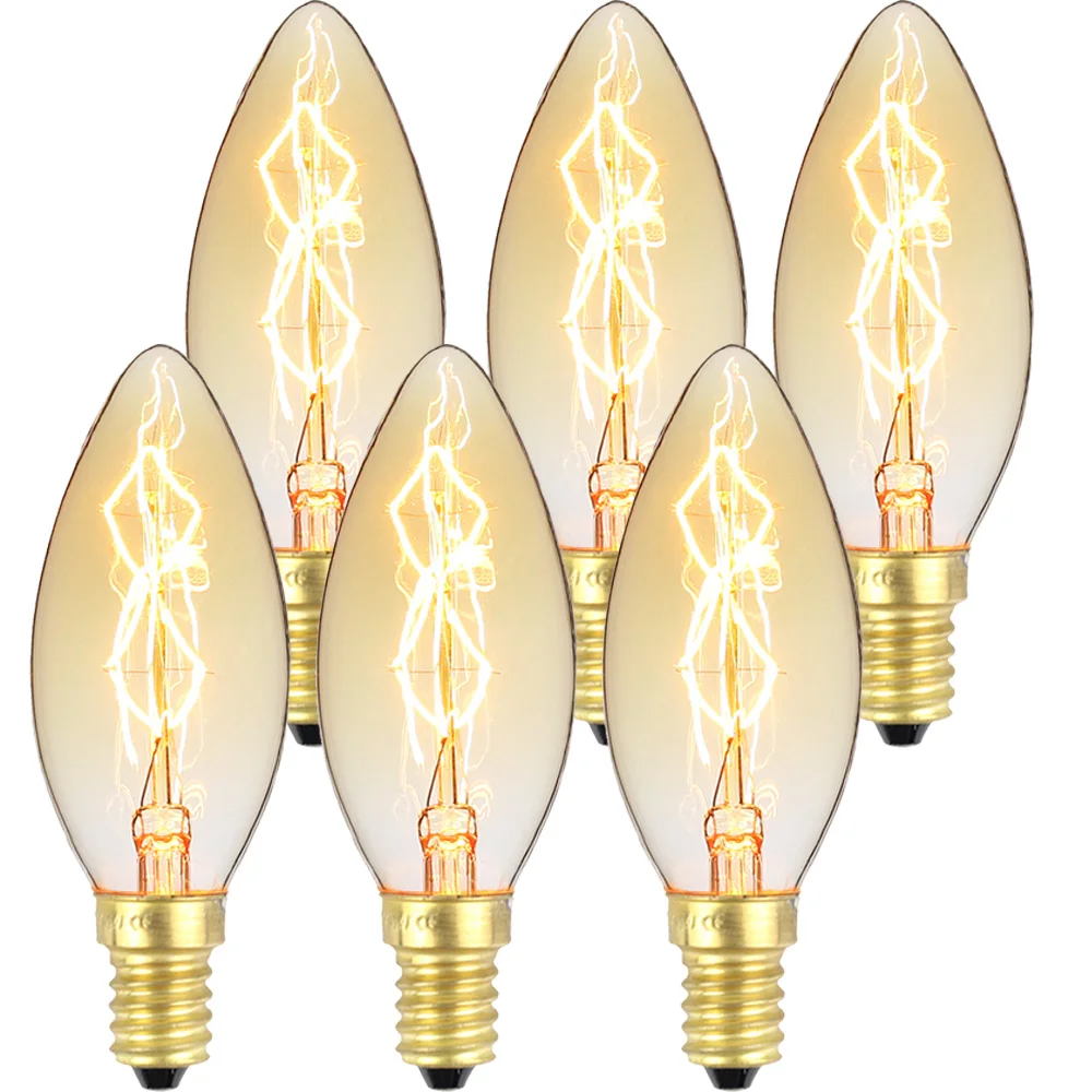 

TIANFAN 6-Pack Edison Bulb C35 Candle Light Bulb 40W Dimmable Retro Filament Decorative Light Bulb Amber 220/240v Small Base E14
