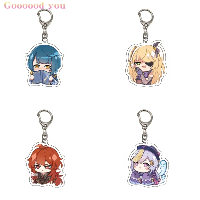 

Anime Keychain Hot Game Genshin Impact Keyring Zhongli Qiqi Diluc Keqing Acrylic Keychain cute Keychain for Friend's Gift