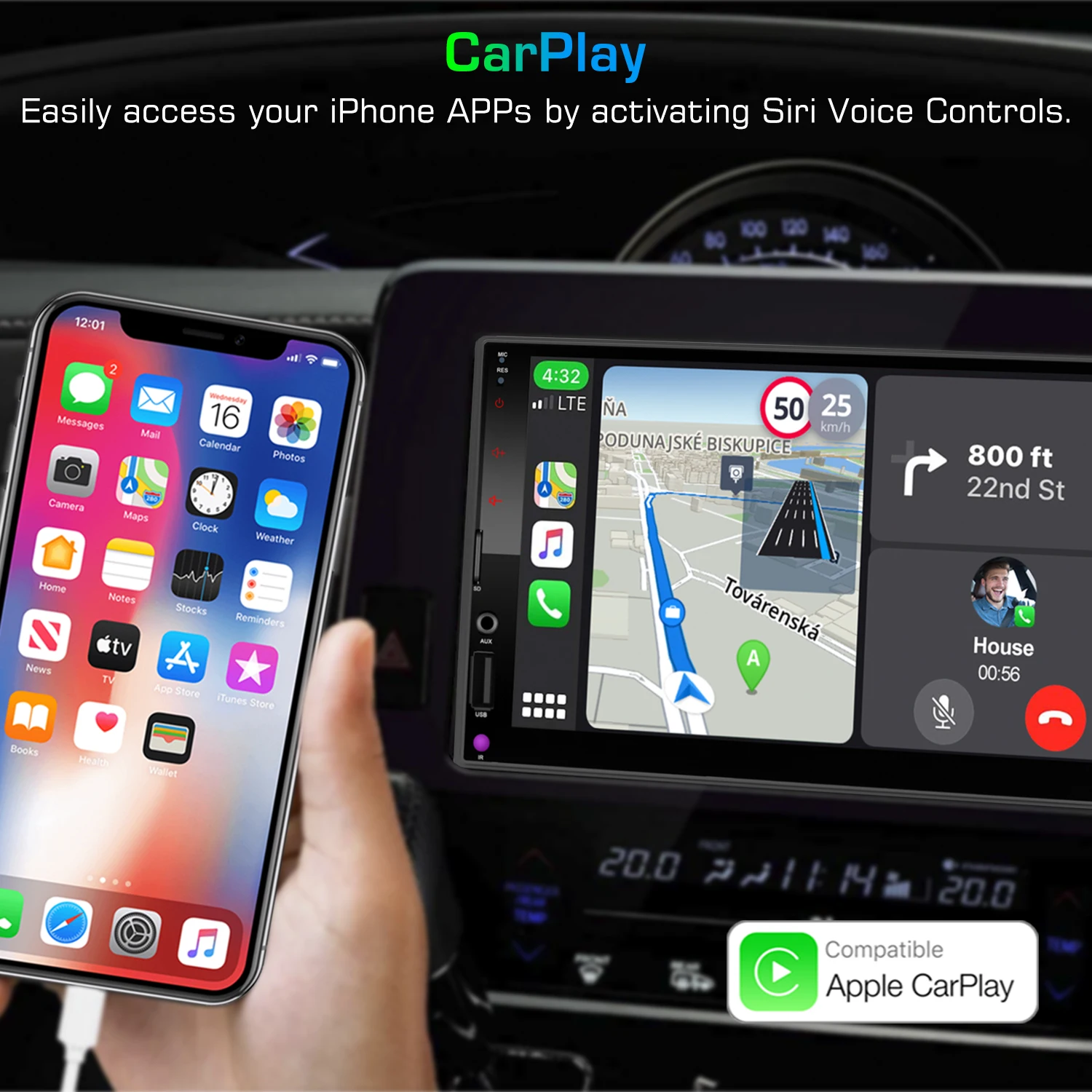Автомобильный радиоприемник Apple Carplay 7 дюймов Android автомобильный Mirrorlink Bluetooth FM/AM HD
