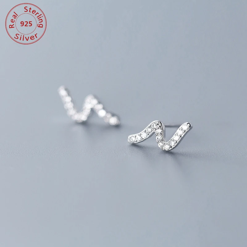 Минималистичные простые волнистые серьги-гвоздики из стерлингового серебра 925