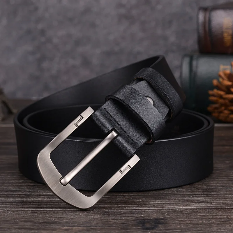 Men Leather Belt Buckle Adjustable Genuine Leather Black Belts Cow Leather Belt for Men 3.8cm Width Luxury Men Gifts Accessory