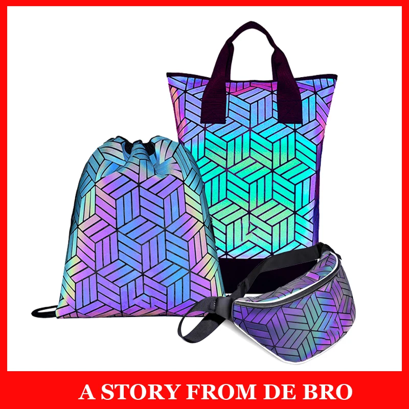 

Holographic Unisex Deutschland Sports Brand Luminous Ergonomic Backpack sets Geometric Crack Fashion Bag