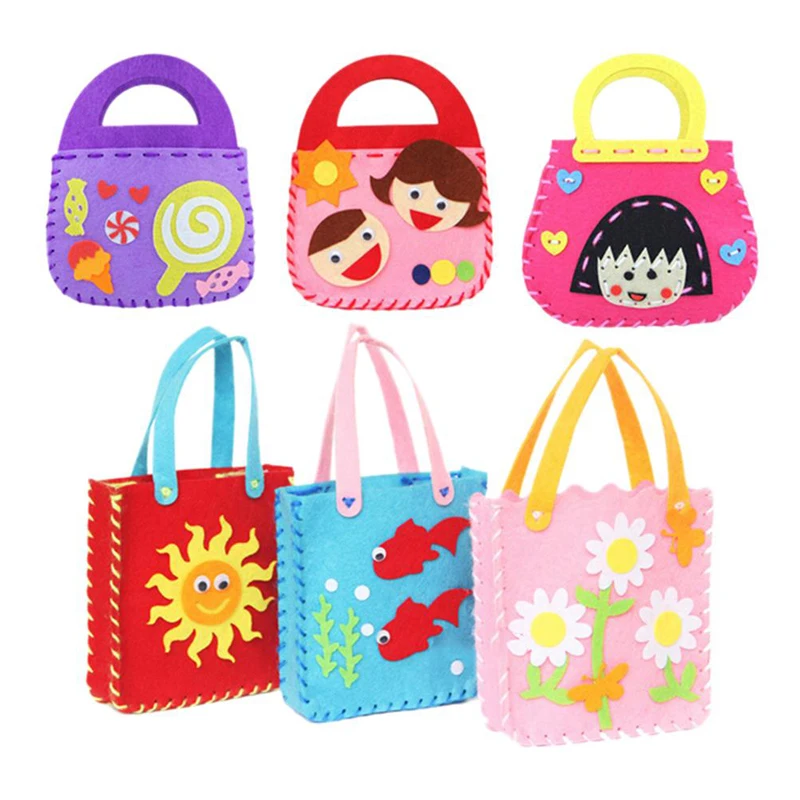 

1pcs DIY Applique Bag Kids Handmade Montessori Toys Non-woven Cloth Cartoon Animal Flower Bag DIY Art Craft Toys for Children