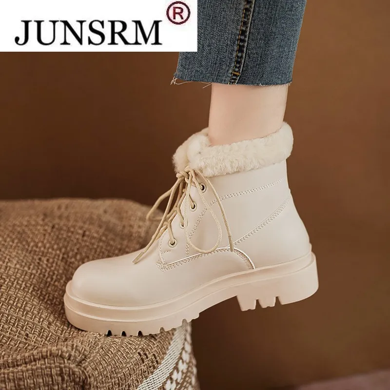 

Platform Snow Boots Women 2022 Winter New Fashion Warm Lace-up Ankle Boots Outdoor Non-slip Thick Cotton Shoes Female Short Boot