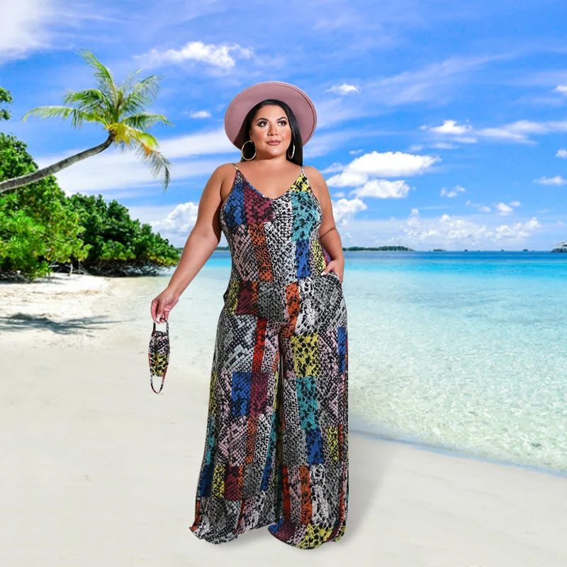 

Женский свободный комбинезон на бретелях-спагетти, с принтом