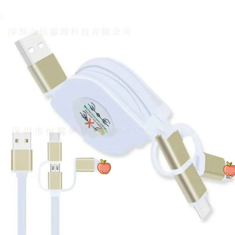 Новые портативные мобильные аксессуары TPE выдвижной 2 в 1 usb-кабель 3 зарядный