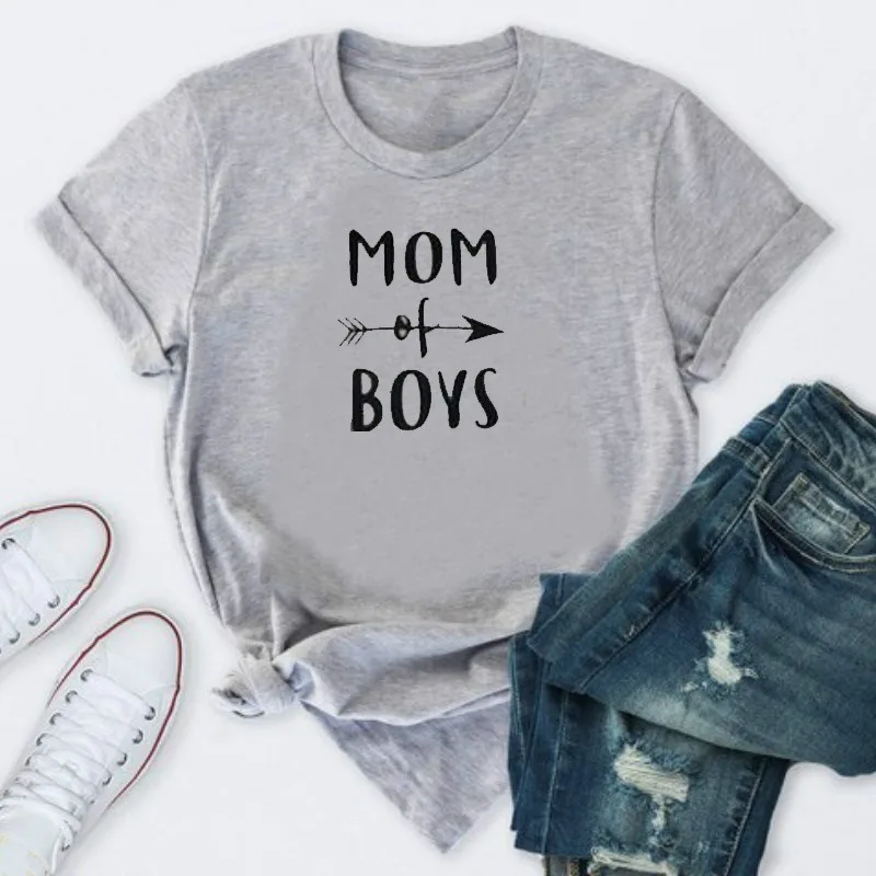 MOM OF BOYS с буквенным принтом Футболка для женщин коротким рукавом О образным
